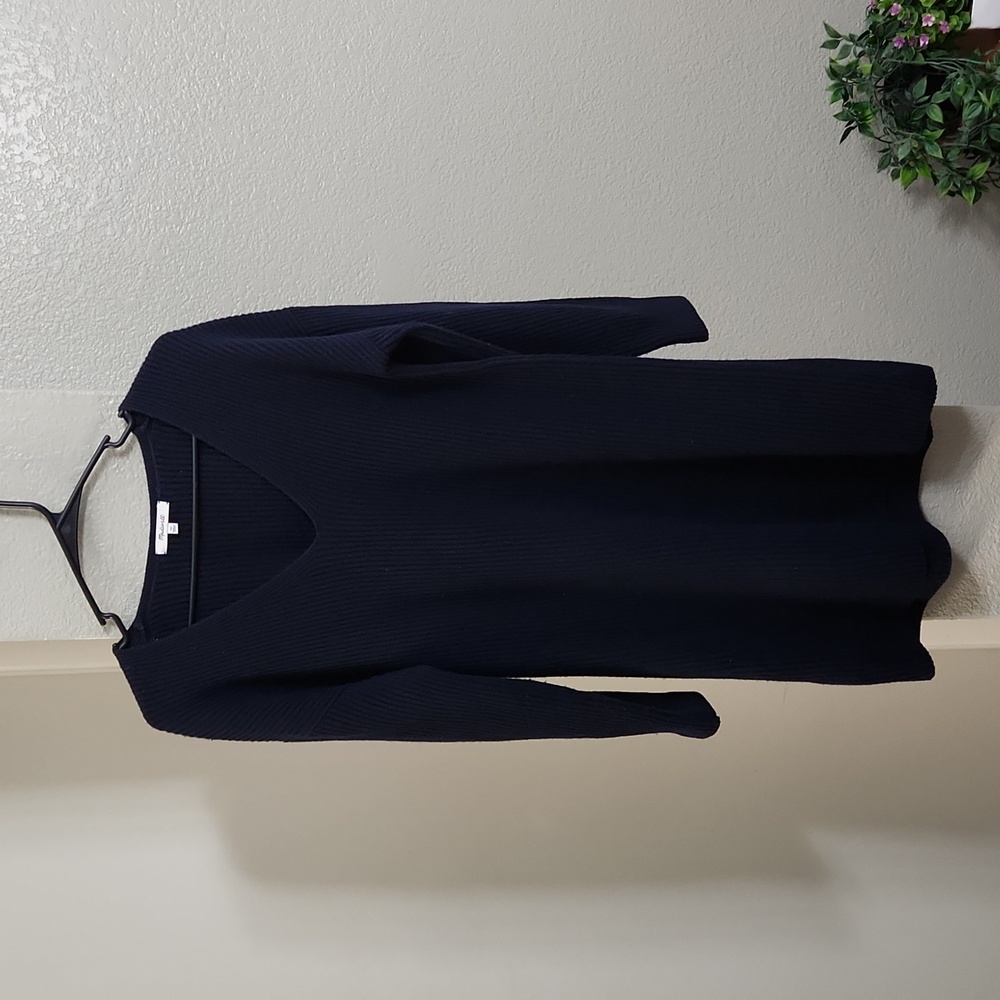 Madewell Relaxed V-Neck Ribbed Sweater Navy Blue Long Sleeve Wool Blend Size XS - Picture 2 of 8